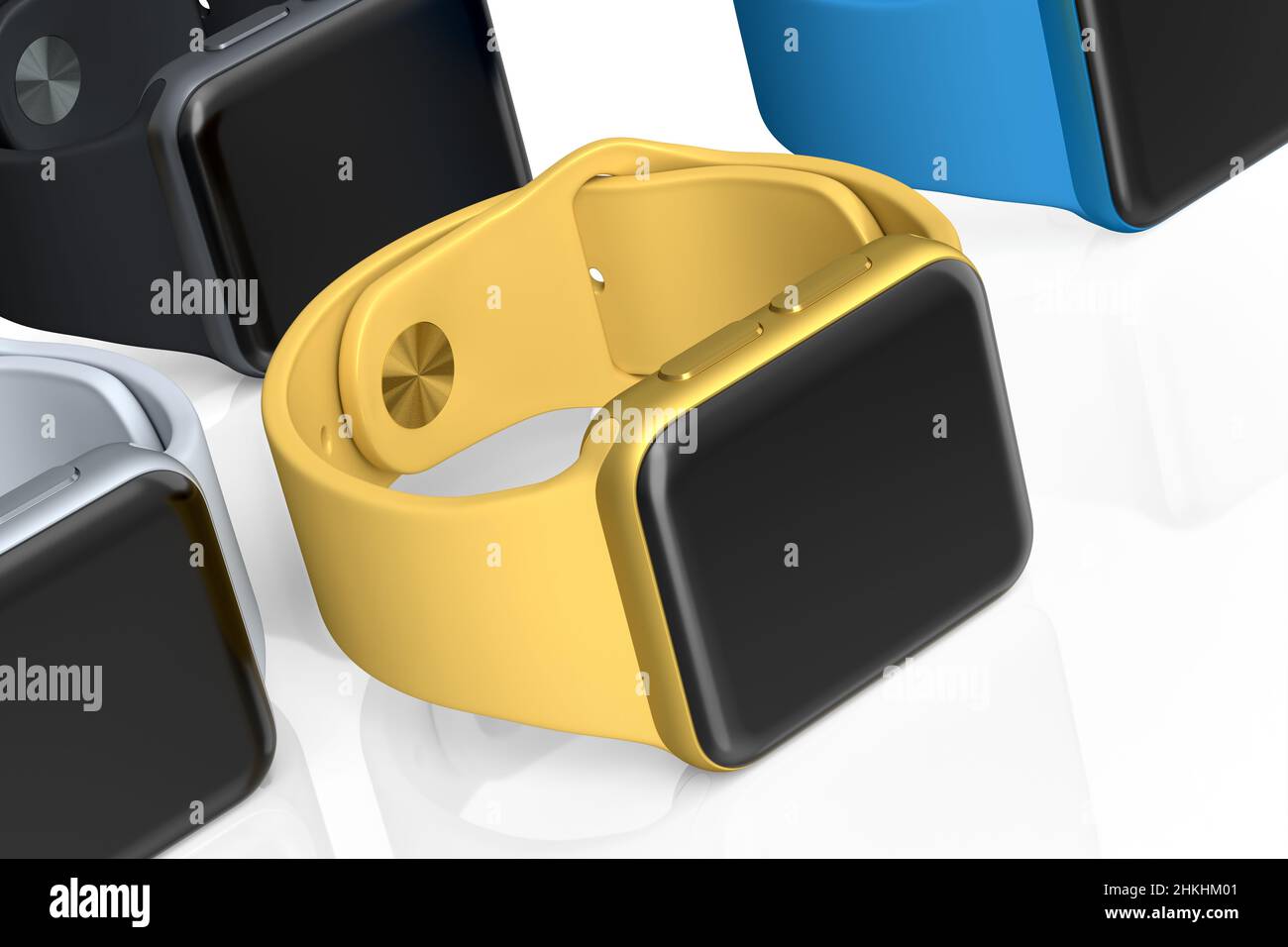 Mockup of smart watches on white background. 3D render concept pattern ...