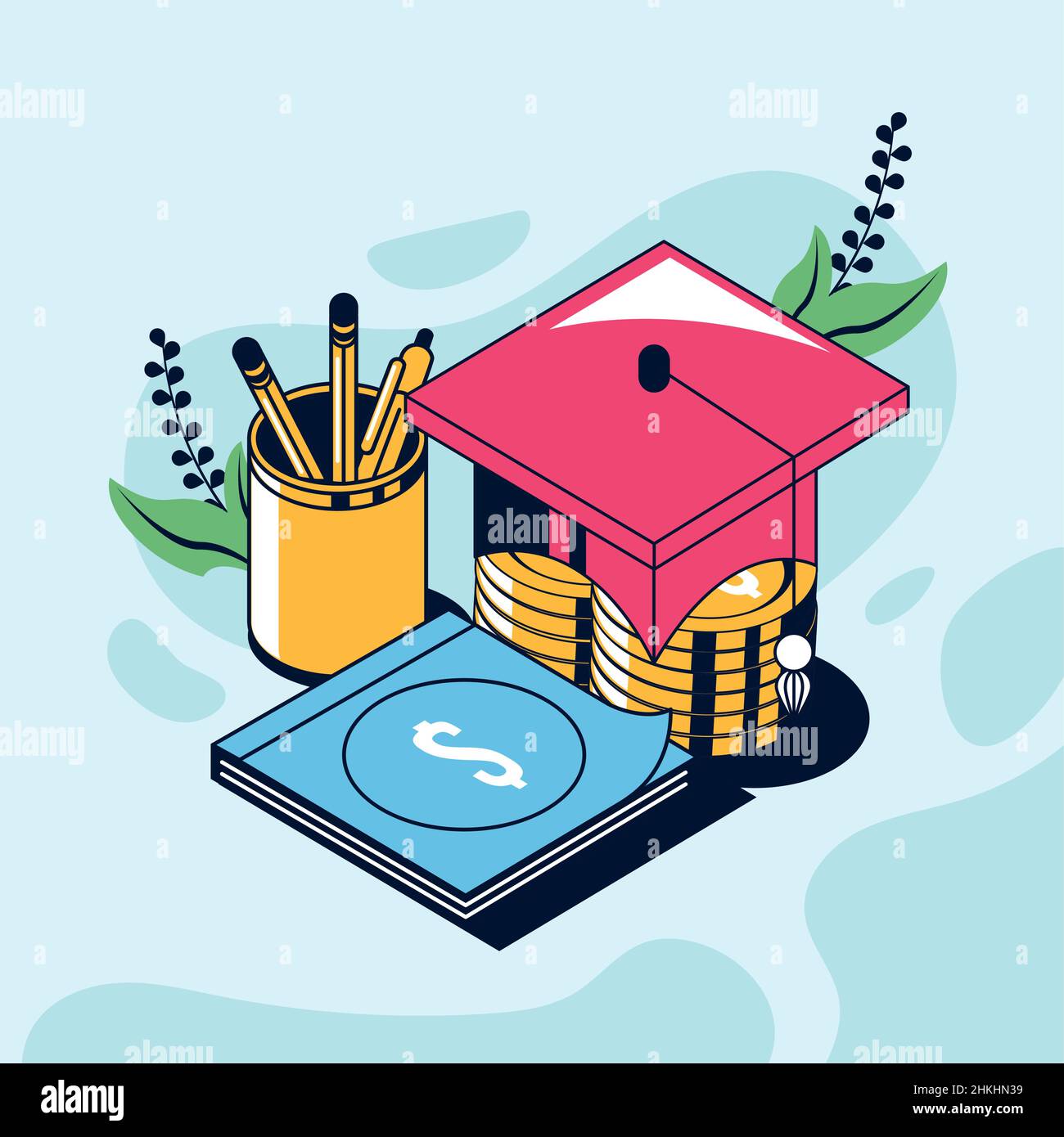 education loans with hat graduation Stock Vector