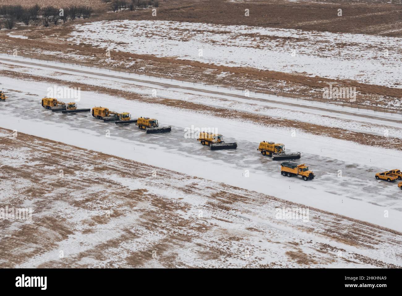 snow-clearing equipment at Dallas-Fort Worth Airport on 4th February 2022, after Storm Landon dumped snow across the city Stock Photo