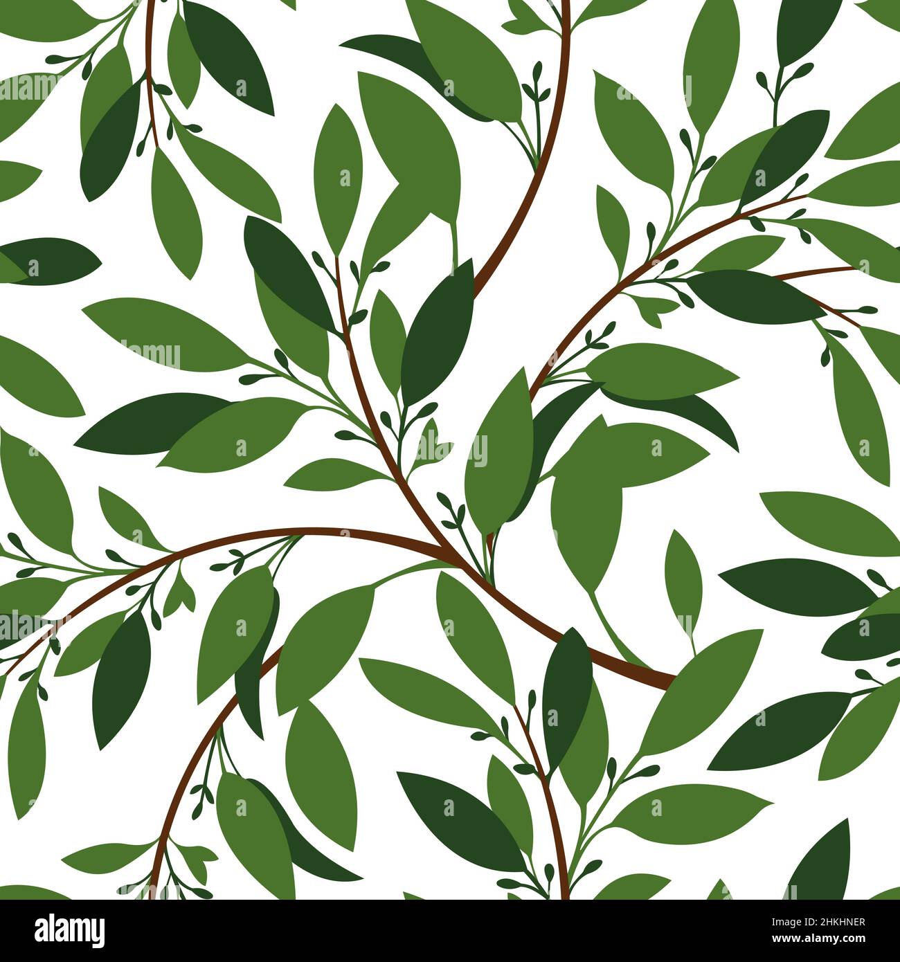Vector floral seamless pattern. Twigs with green leaves and buds Stock ...