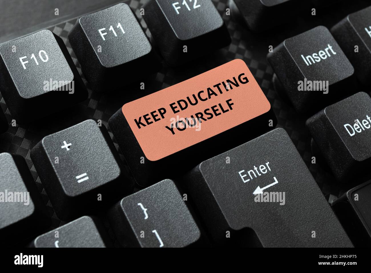 Conceptual caption Keep Educating Yourself. Concept meaning dont stop studying Improve yourself using Courses Creating Business Data Storage, Typing Stock Photo