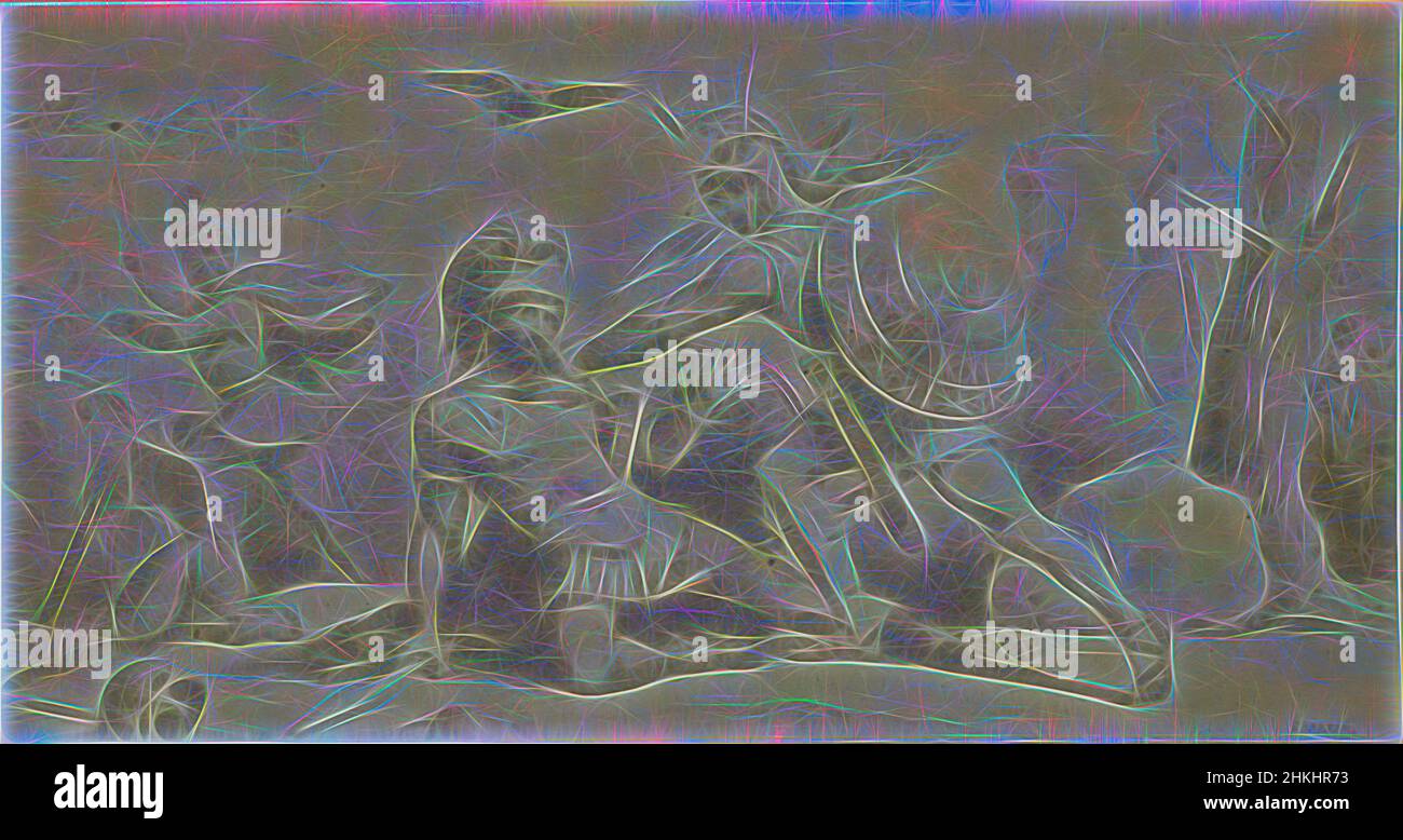 Inspired by , depicting the battle between Turnus and Aeneas, scene from Virgil's Aeneid, after:, c. 1853 - in or before 1858, paper, albumen print, height 31 mm × width 60 mm, Reimagined by Artotop. Classic art reinvented with a modern twist. Design of warm cheerful glowing of brightness and light ray radiance. Photography inspired by surrealism and futurism, embracing dynamic energy of modern technology, movement, speed and revolutionize culture Stock Photo