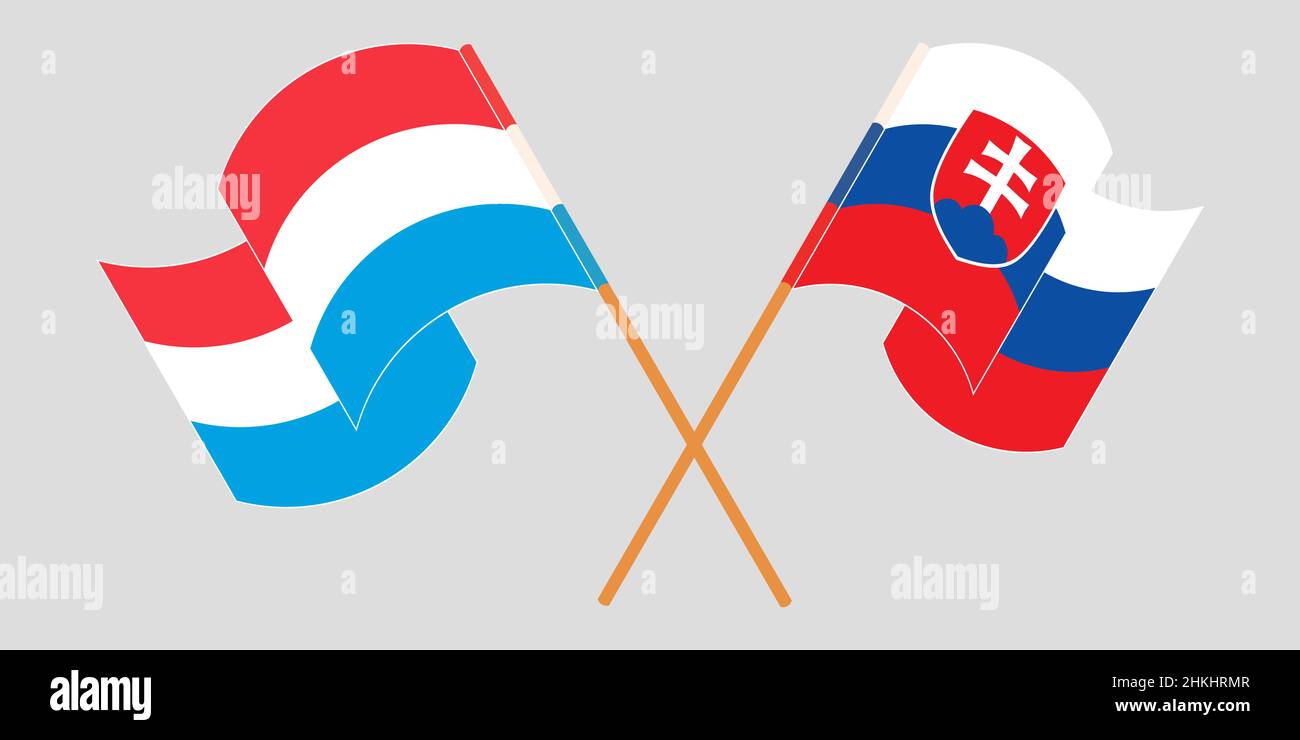 Crossed and waving flags of Luxembourg and Slovakia. Vector illustration Stock Vector