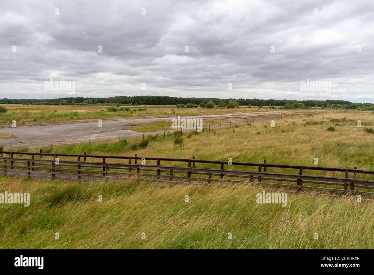 General view of the Woodhall Spa airfield runway: RAF Woodhall Spa was used by 617 Squadron (The Dambusters) during WW II, Lincolnshire, England. Stock Photo