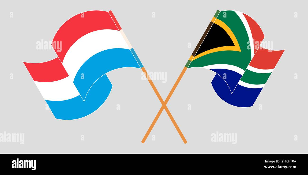 Crossed and waving flags of Luxembourg and Republic of South Africa ...