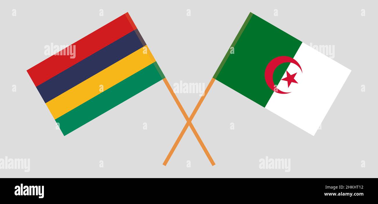 Crossed flags of Mauritius and Algeria. Official colors. Correct proportion. Vector illustration Stock Vector