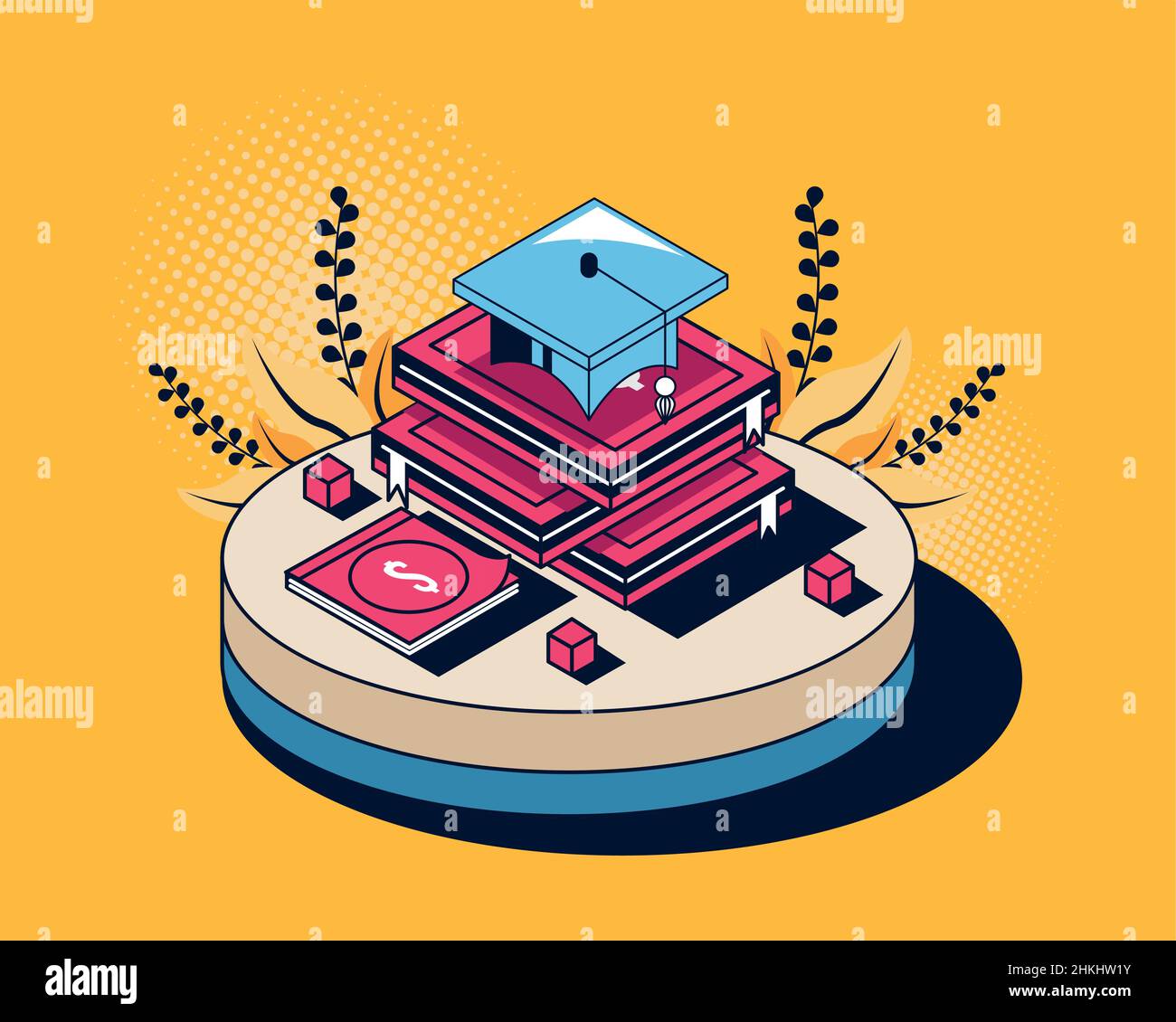 education loans with books and hat Stock Vector