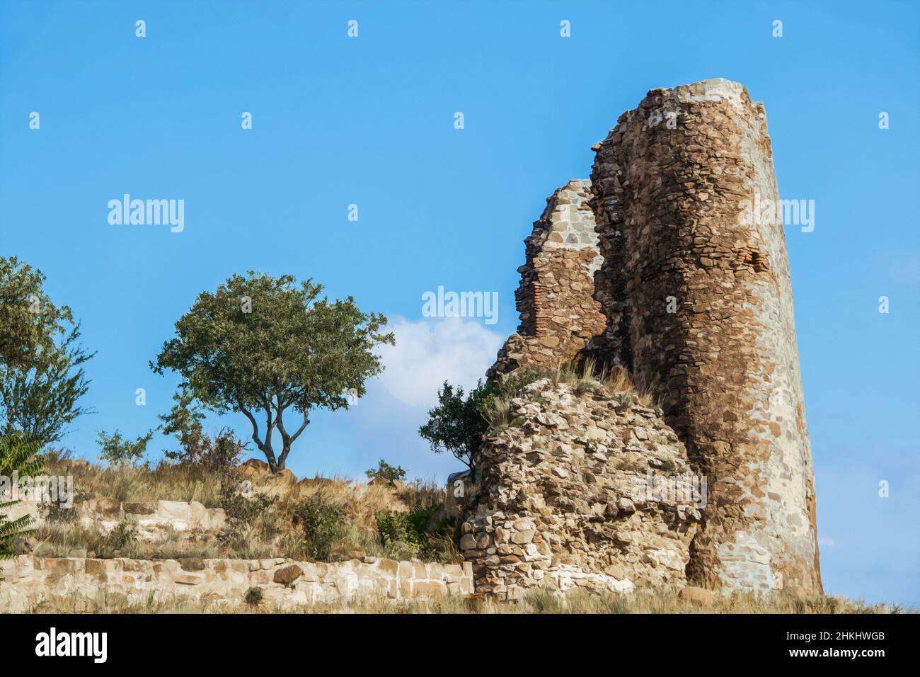 Old ruined tower in Eastern Europe - Part of 6th century Jvari Monastery in Mtskheta Georgia - one of oldest Christian Monasteries in the country- dig Stock Photo