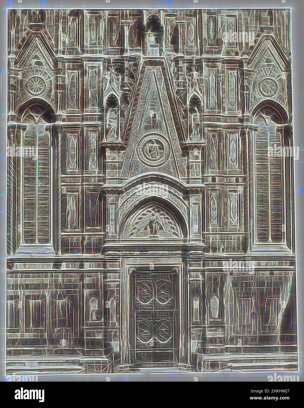Inspired by Florence. 1st Porta Meridionale del Duomo, Fratelli Alinari, 1854 - 1855, albumen print, height 325 mm × width 263 mmheight 640 mm × width 490 mm, Reimagined by Artotop. Classic art reinvented with a modern twist. Design of warm cheerful glowing of brightness and light ray radiance. Photography inspired by surrealism and futurism, embracing dynamic energy of modern technology, movement, speed and revolutionize culture Stock Photo