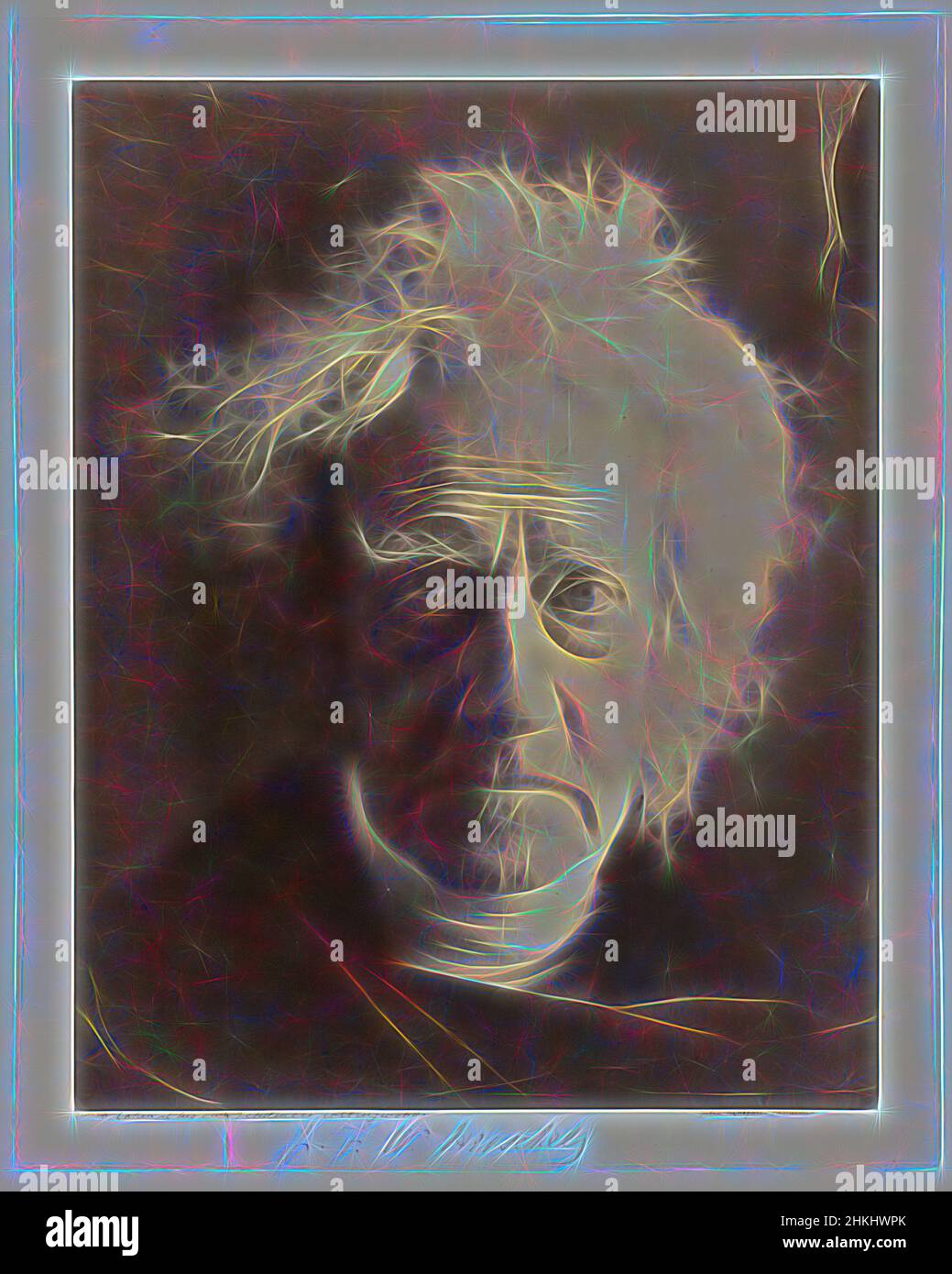 Inspired by Portrait of the astronomer Sir John Herschel, J.F.W. Herschel, Julia Margaret Cameron, Kent, 1867, paper, albumen print, height 355 mm × width 279 mmheight 537 mm × width 434 mm, Reimagined by Artotop. Classic art reinvented with a modern twist. Design of warm cheerful glowing of brightness and light ray radiance. Photography inspired by surrealism and futurism, embracing dynamic energy of modern technology, movement, speed and revolutionize culture Stock Photo