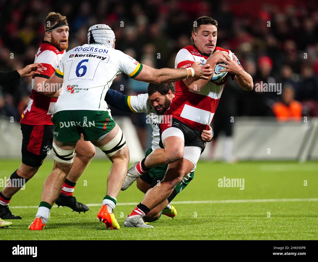 Gloucester Rugby's Harry Elrington breaks through during the Gallagher Premiership match at the Kingsholm Stadium, Gloucester. Picture date: Friday February 4, 2022. Stock Photo