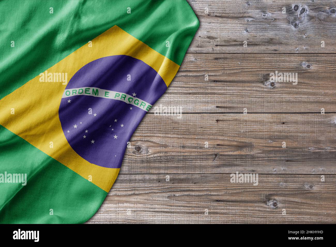 Wooden pattern old nature table board with Brasil flag Stock Photo