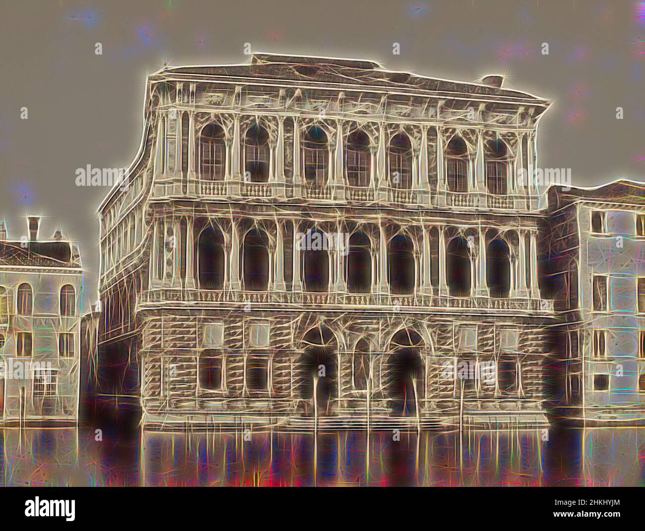 Inspired by Façade of the Ca' Pesaro in Venice, Italy, Palais Pesaro, Carlo Ponti, Venice, 1854 - 1875, paper, albumen print, height 301 mm × width 442 mm, Reimagined by Artotop. Classic art reinvented with a modern twist. Design of warm cheerful glowing of brightness and light ray radiance. Photography inspired by surrealism and futurism, embracing dynamic energy of modern technology, movement, speed and revolutionize culture Stock Photo
