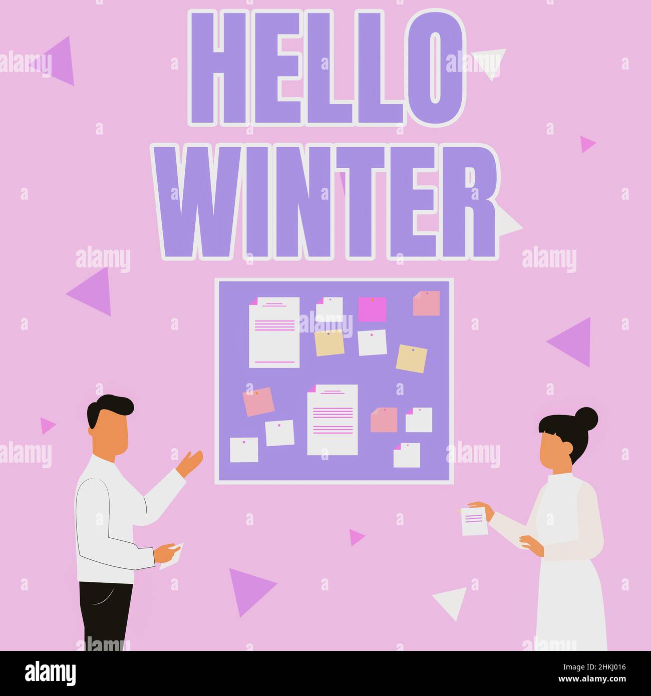 Hand writing sign Hello Winter. Concept meaning coldest season of the