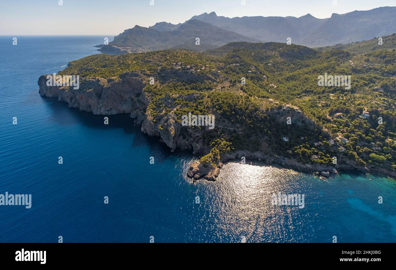 Aerial view, Tramuntana Mountains on the coast, Mallorca, Balearic Islands,  Spain, ES, Europe, aerial photography, aerial photography, Mallorca West R  Stock Photo - Alamy