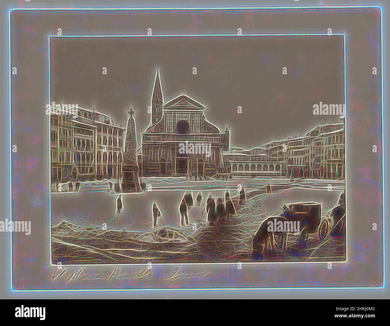 Inspired by Exterior of the Santa Maria Novella in Florence, Italy, St Maria Novella, Firenze, Bartolomeo Ammannati, Florence, 1851 - 1900, paper, albumen print, height 241 mm × width 321 mm, Reimagined by Artotop. Classic art reinvented with a modern twist. Design of warm cheerful glowing of brightness and light ray radiance. Photography inspired by surrealism and futurism, embracing dynamic energy of modern technology, movement, speed and revolutionize culture Stock Photo