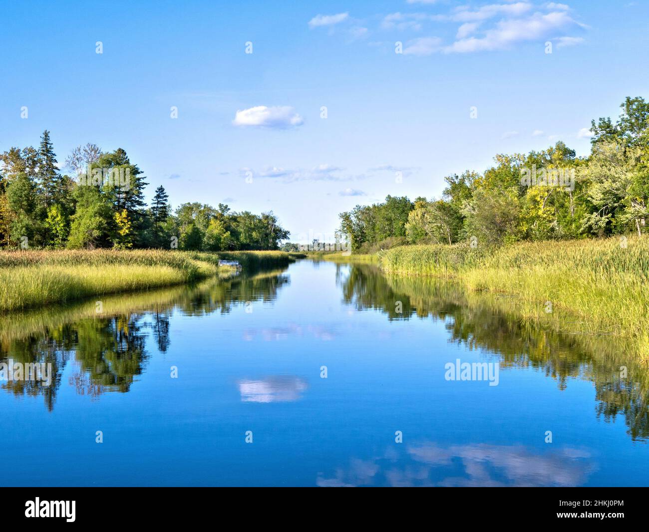 Beautiful Mississippi River flows north toward Bemidji Minnesota Stock