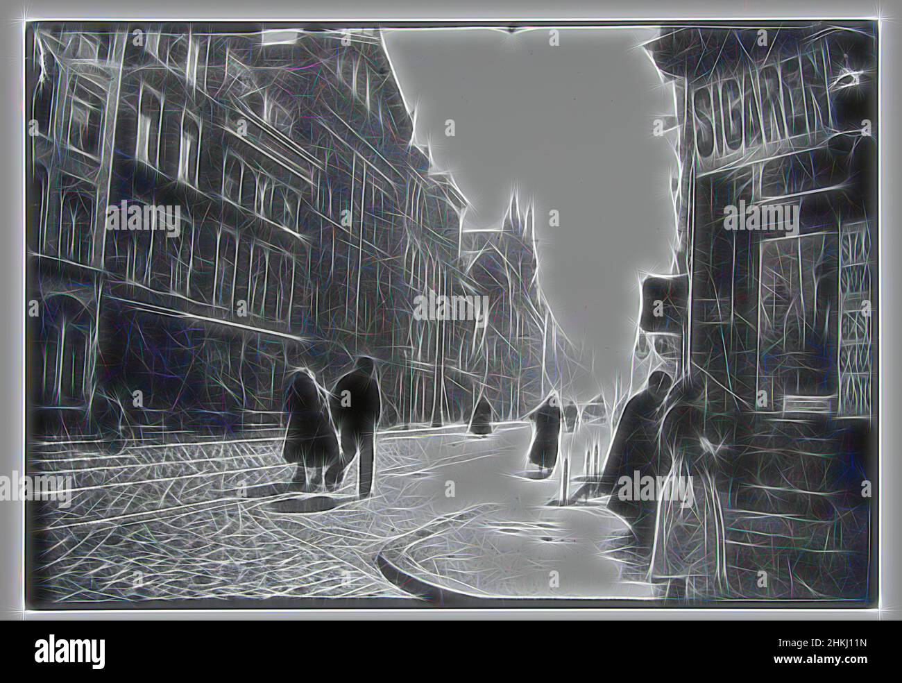 Inspired by Street view in Rotterdam, George Hendrik Breitner, printer: Harm Botman, Amsterdam, printer: Netherlands, c. 1890 - c. 1910, paper, gelatin silver print, height 505 mm × width 400 mmheight 400 mm × width 272 mm, Reimagined by Artotop. Classic art reinvented with a modern twist. Design of warm cheerful glowing of brightness and light ray radiance. Photography inspired by surrealism and futurism, embracing dynamic energy of modern technology, movement, speed and revolutionize culture Stock Photo