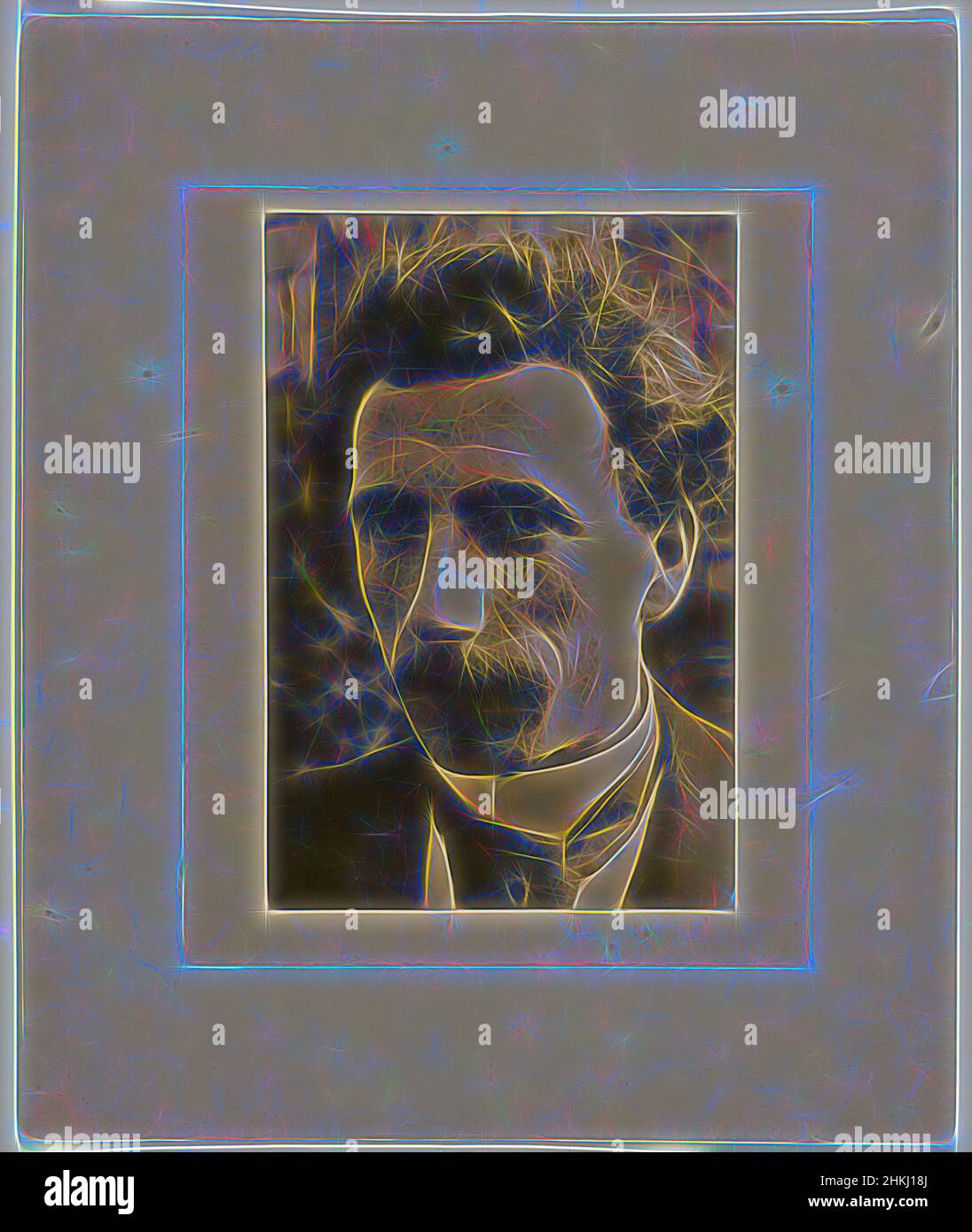 Inspired by Portrait of P.C. Eilers, Willem Witsen, Amsterdam, 1892, paper, height 149 mm × width 100 mmheight 237 mm × width 197 mm, Reimagined by Artotop. Classic art reinvented with a modern twist. Design of warm cheerful glowing of brightness and light ray radiance. Photography inspired by surrealism and futurism, embracing dynamic energy of modern technology, movement, speed and revolutionize culture Stock Photo