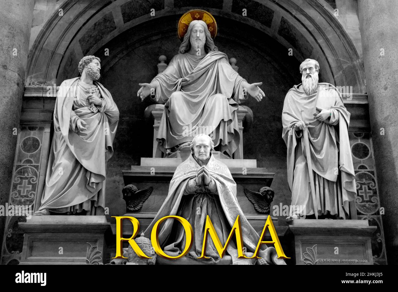 Sculpture of Jesus, Paul, and Cardinal Albanius, Vatican, Italy. Stock Photo