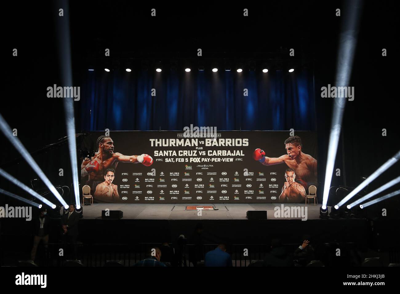 Las Vegas, USA. 04th Feb, 2022. LAS VEGAS, NV - FEBRUARY 4: Boxer Mario  Barrios speaks to journalists at the official weigh-in for his bout against  Keith Thurman at the Mandalay Bay