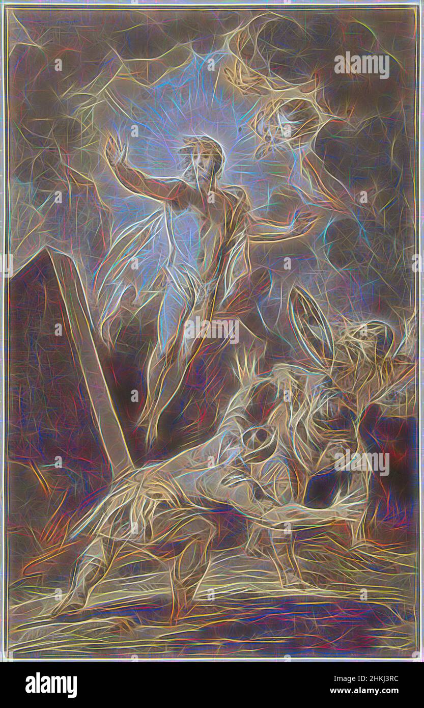 Inspired by Resurrection of Christ, draughtsman: Jacob de Wit, 1736, paper, ink, pen, brush, height 342 mm × width 218 mm, Reimagined by Artotop. Classic art reinvented with a modern twist. Design of warm cheerful glowing of brightness and light ray radiance. Photography inspired by surrealism and futurism, embracing dynamic energy of modern technology, movement, speed and revolutionize culture Stock Photo