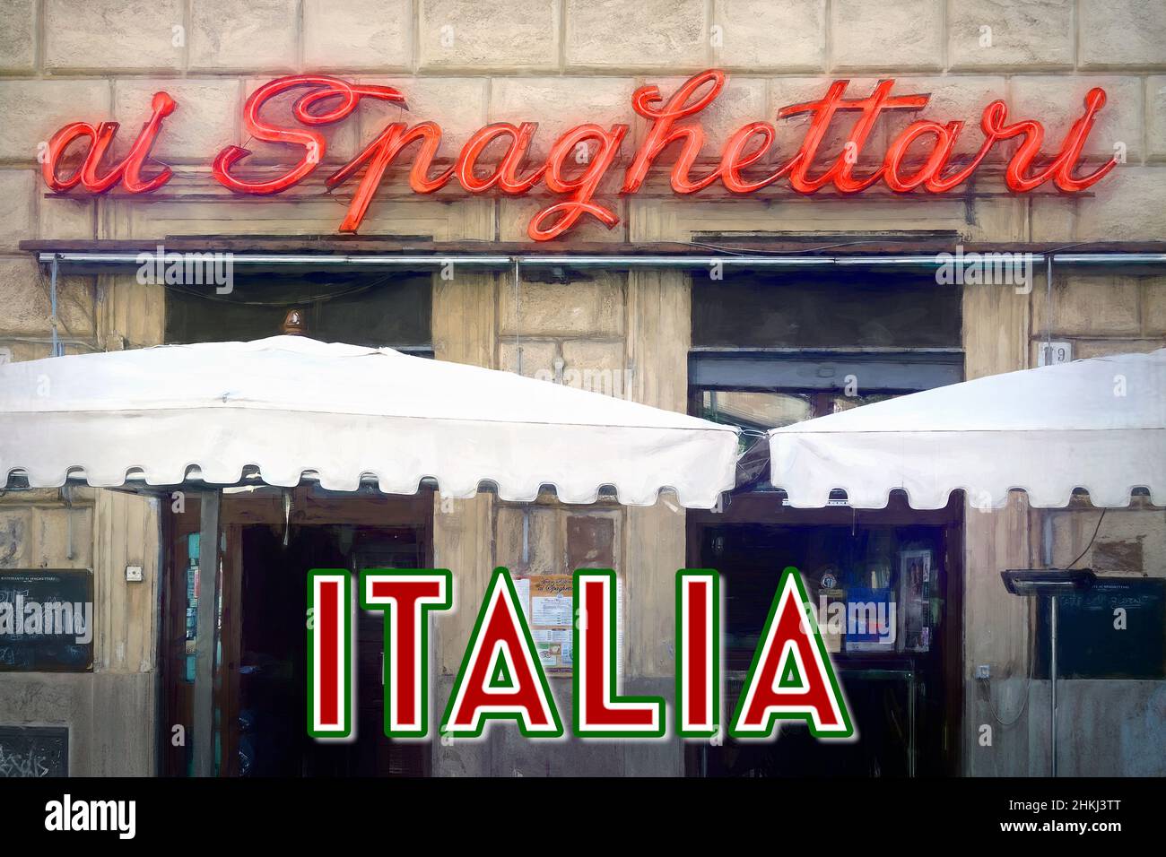 Spaghetti restaurant in Naples, Italy Stock Photo