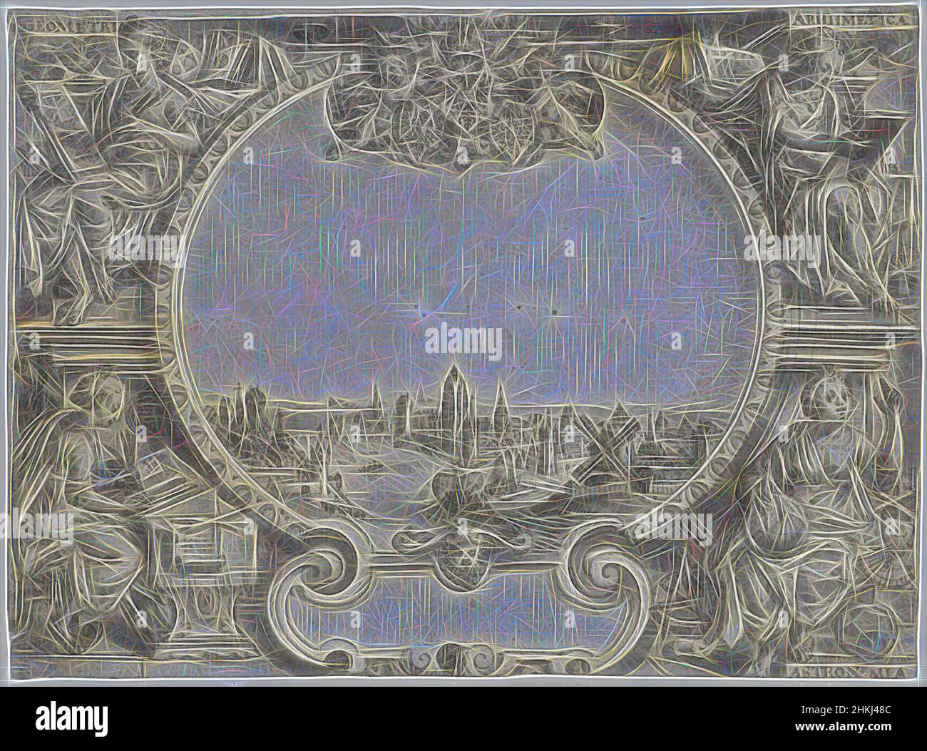 Inspired by View of Frankfurt, Design for a title print with view of Frankfurt., draughtsman:, 1500 - 1600, paper, ink, pen, brush, height 212 mm × width 157 mm, Reimagined by Artotop. Classic art reinvented with a modern twist. Design of warm cheerful glowing of brightness and light ray radiance. Photography inspired by surrealism and futurism, embracing dynamic energy of modern technology, movement, speed and revolutionize culture Stock Photo