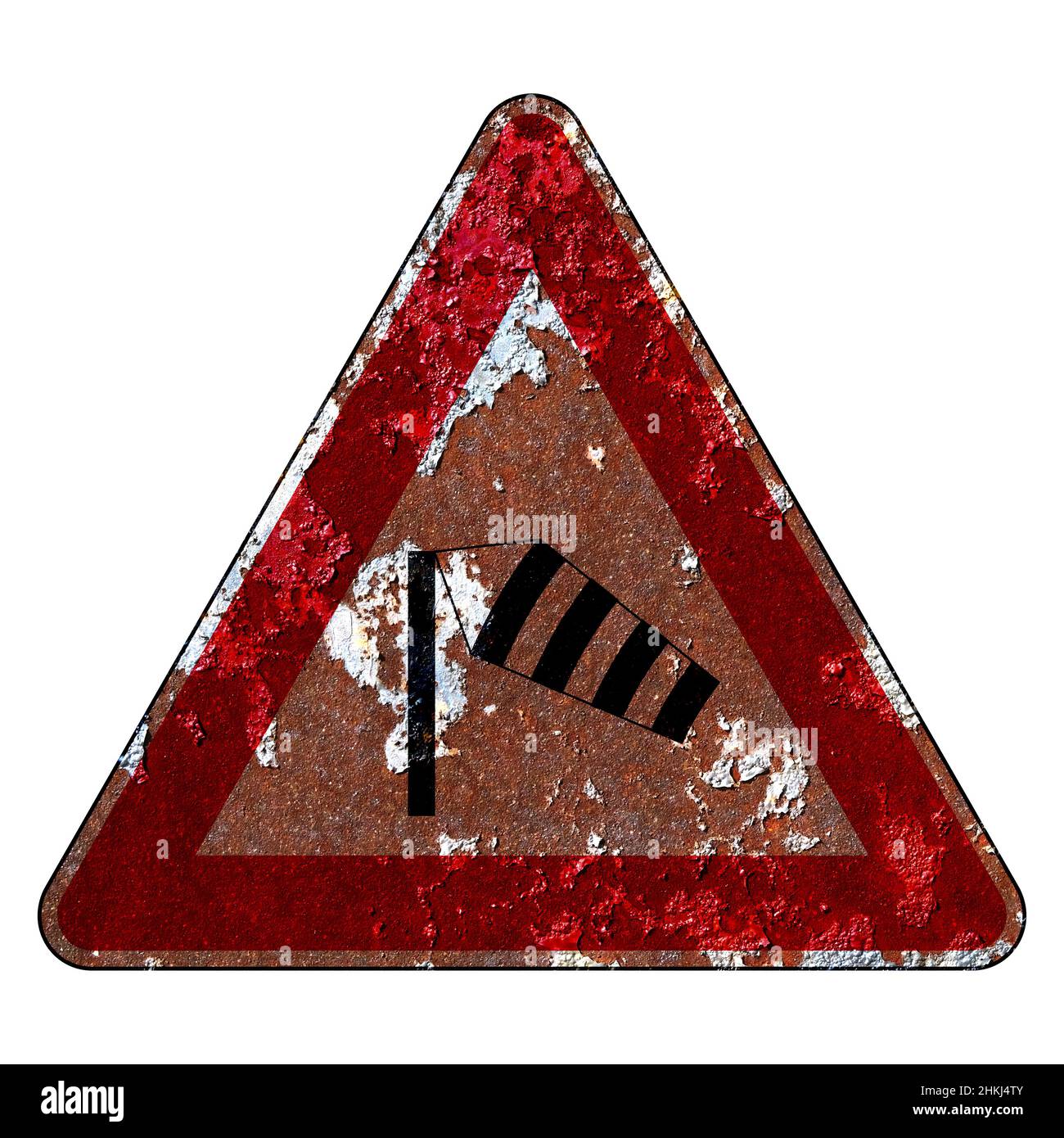 Old grunge EU road sign Warning sign - Crosswind from the left Stock Photo