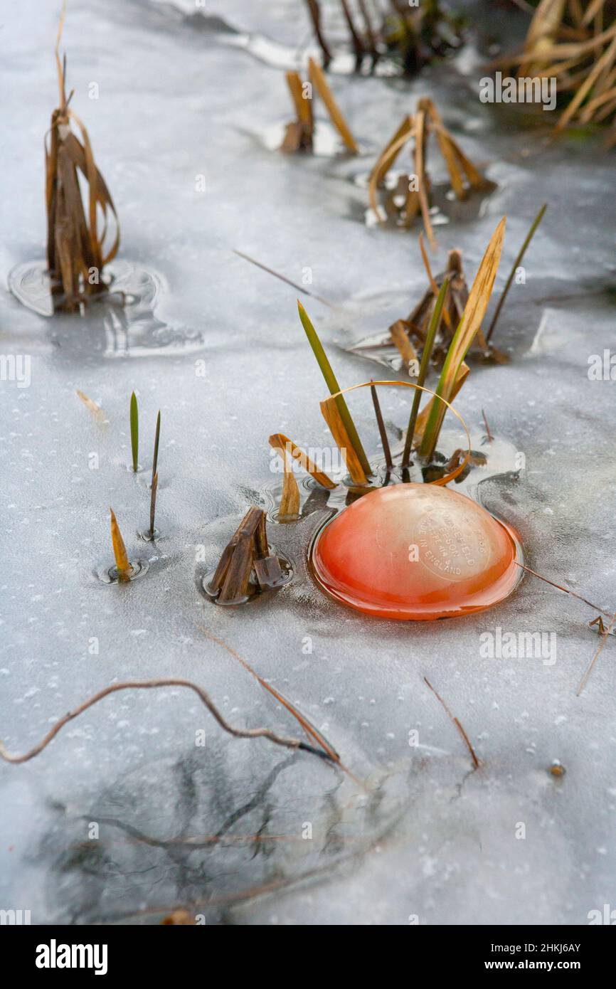 Protecting A Pond From Freezing By Floating Ball In Water Stock Photo - Alamy