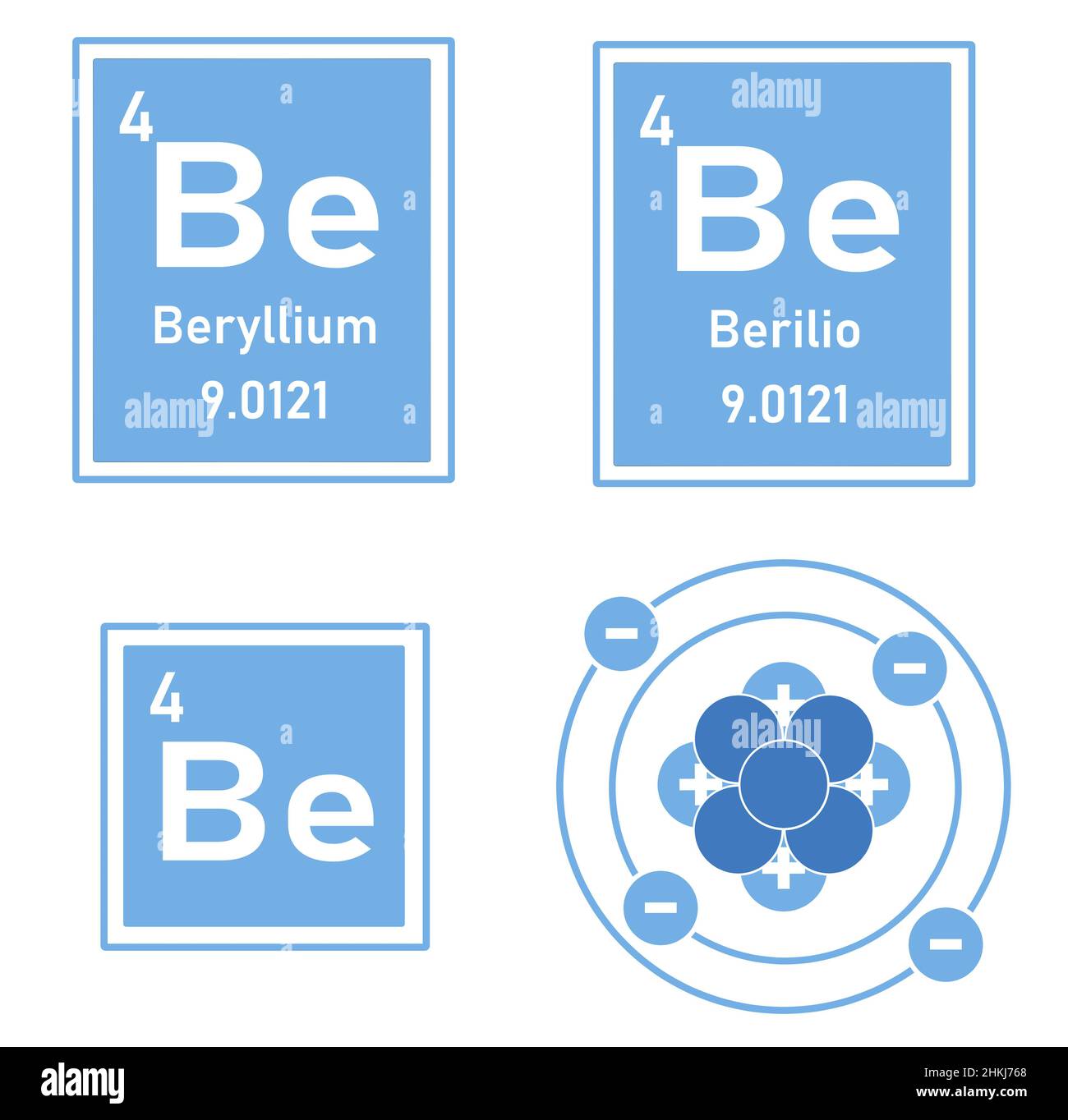 Blue icon of the element beryllum of the periodic table with their atomic representation Stock Photo