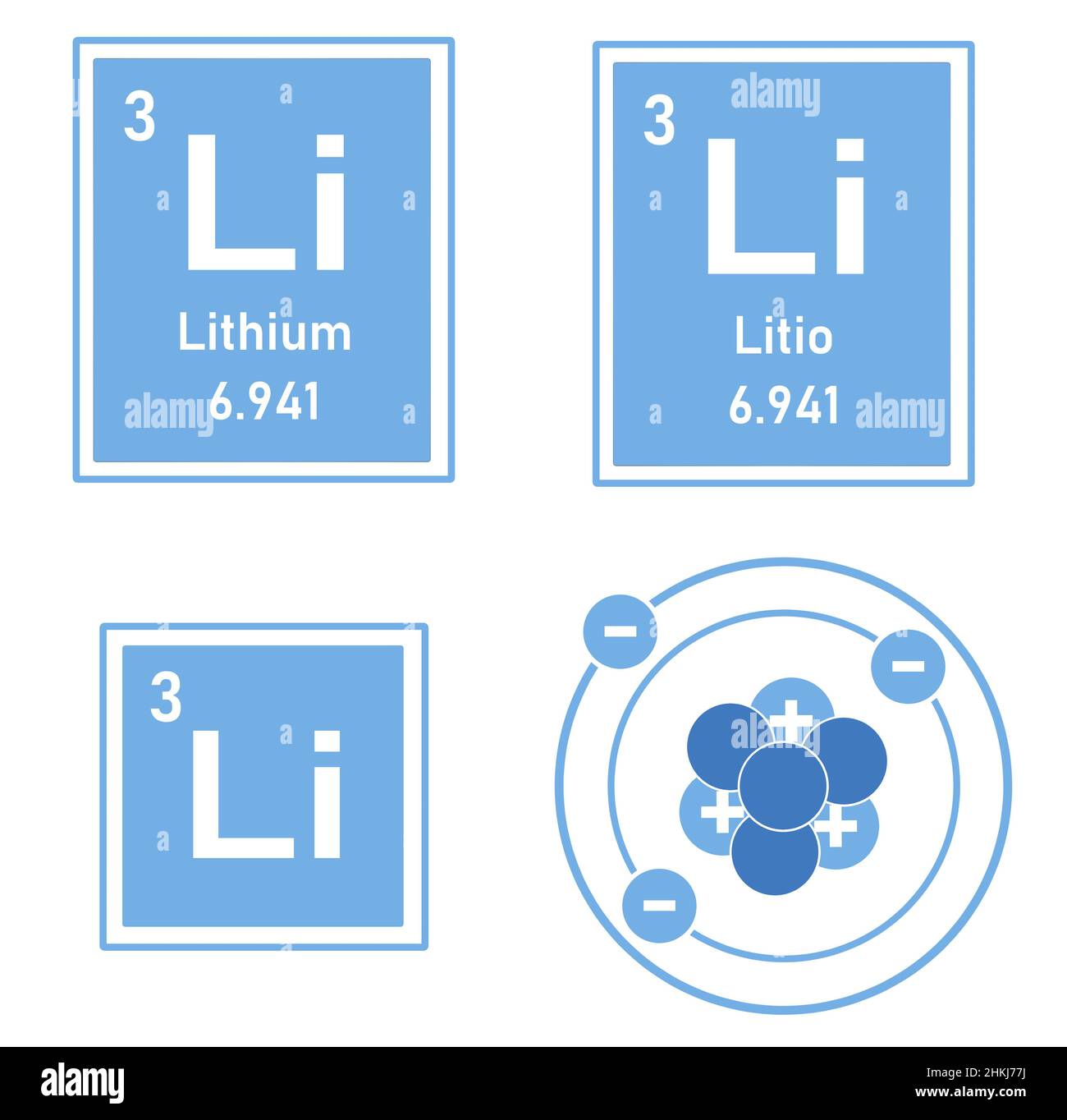 Blue icon of the element Lithium of the periodic table with their atomic representation Stock Photo
