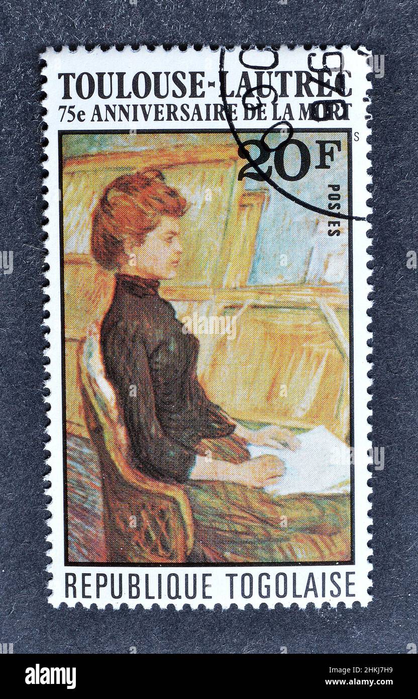 Cancelled postage stamp printed by Togo, that shows Painting "Model in