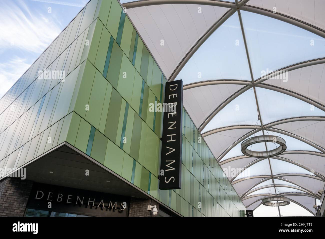 A general view of a closed Debenhams store in Friars Walk in Newport, Wales, United Kingdom. Stock Photo