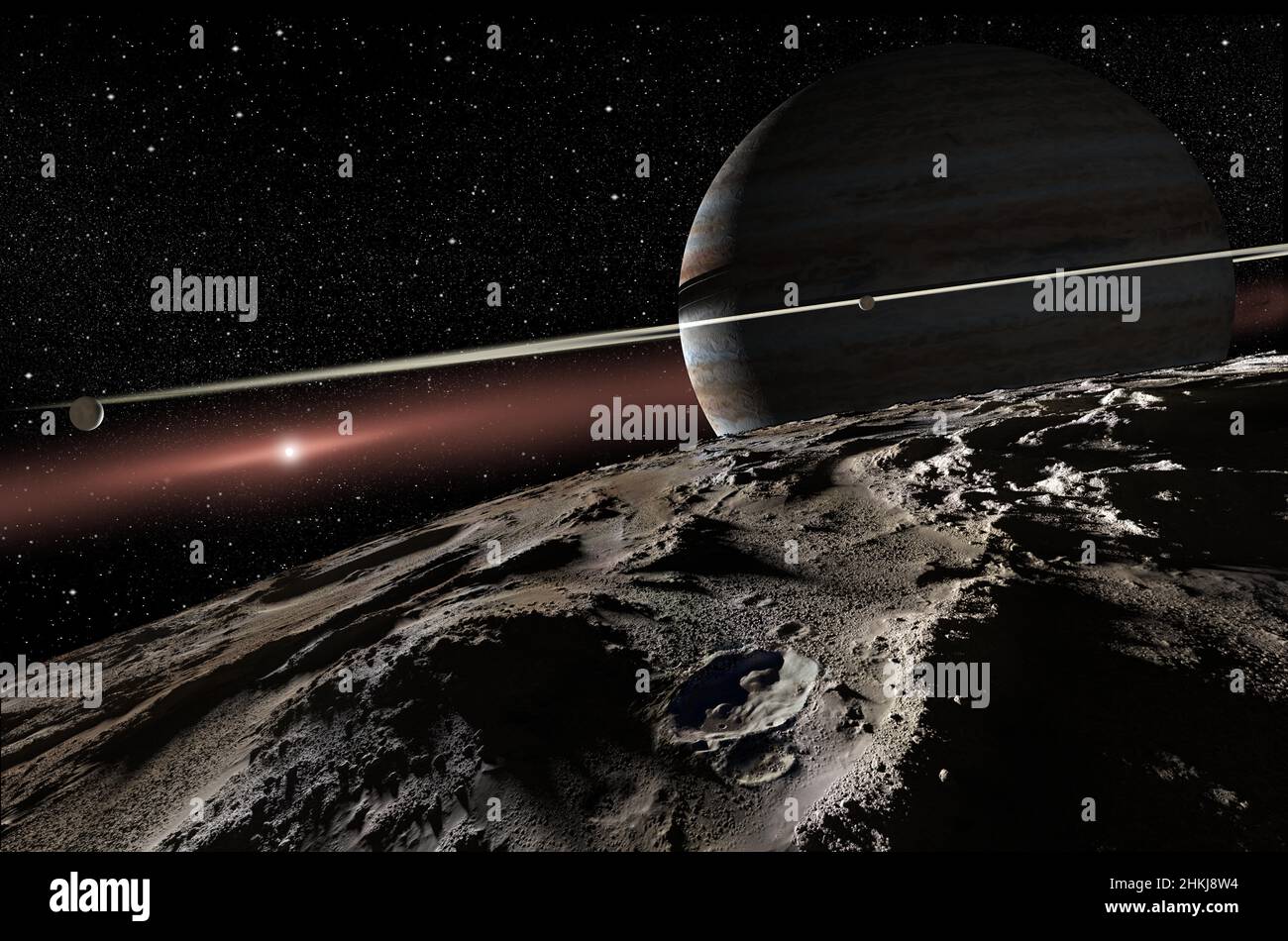 and its exomoon orbiting Beta Pictoris, illustration Stock Photo