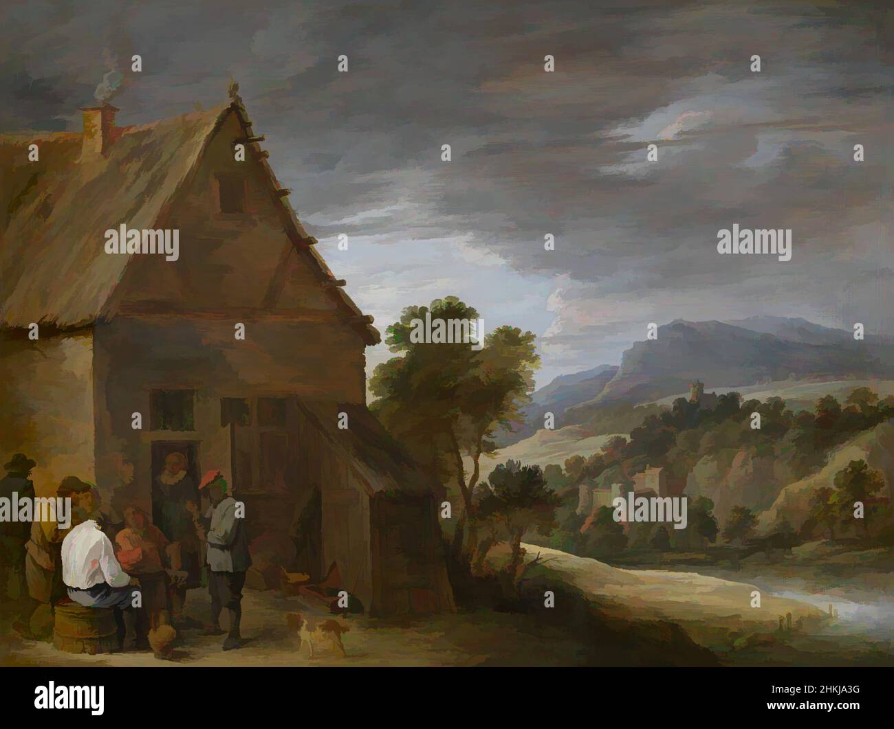 Art inspired by In front of the pub, David Teniers II, 17th century, painting, 17th century, Belgian Art, Classic works modernized by Artotop with a splash of modernity. Shapes, color and value, eye-catching visual impact on art. Emotions through freedom of artworks in a contemporary way. A timeless message pursuing a wildly creative new direction. Artists turning to the digital medium and creating the Artotop NFT Stock Photo