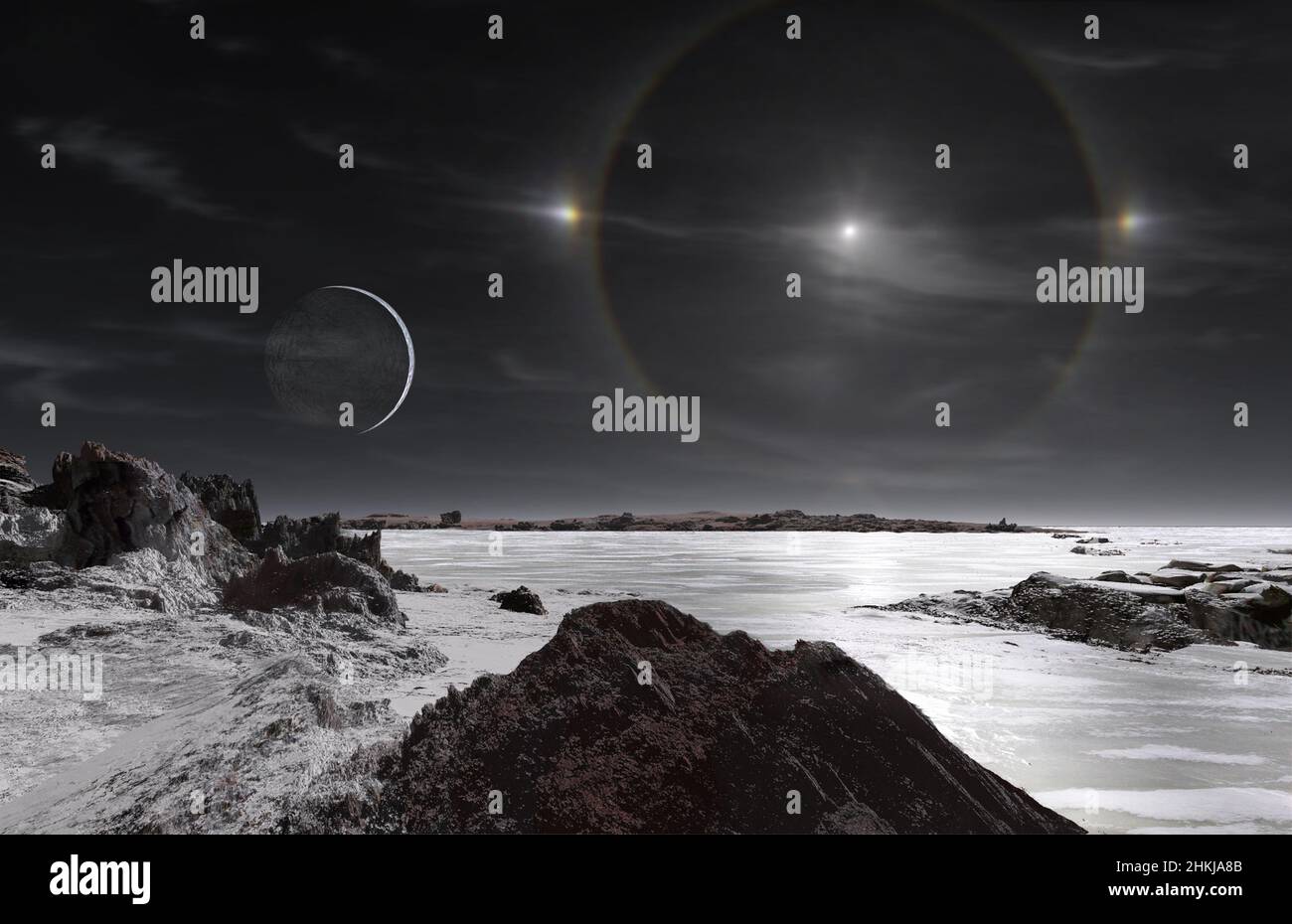 Lake of frozen nitrogen on Pluto, illustration Stock Photo Alamy