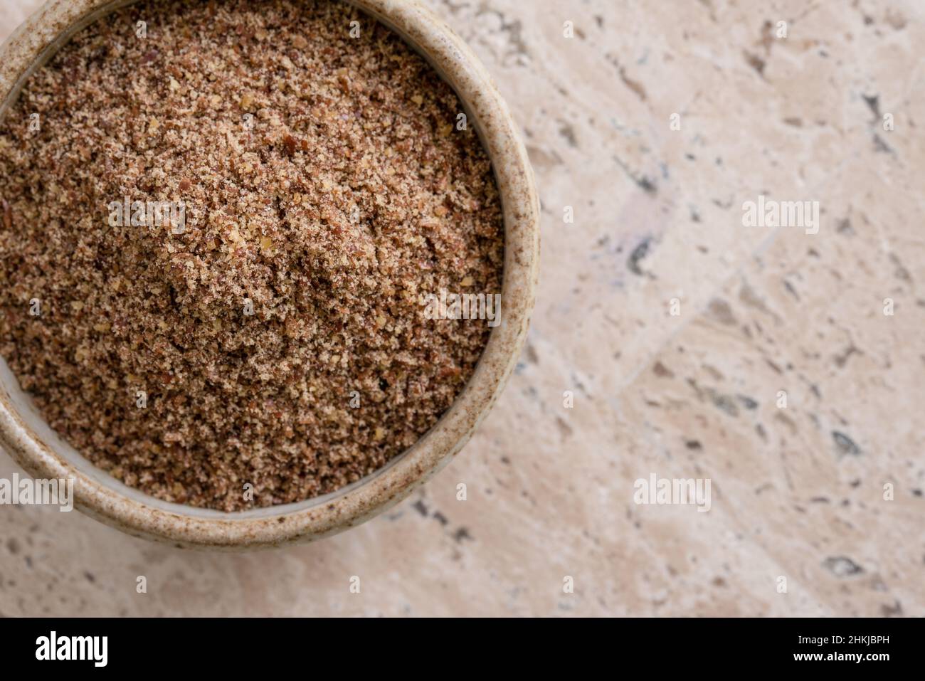 Ground Flaxseed in a Bowl Stock Photo