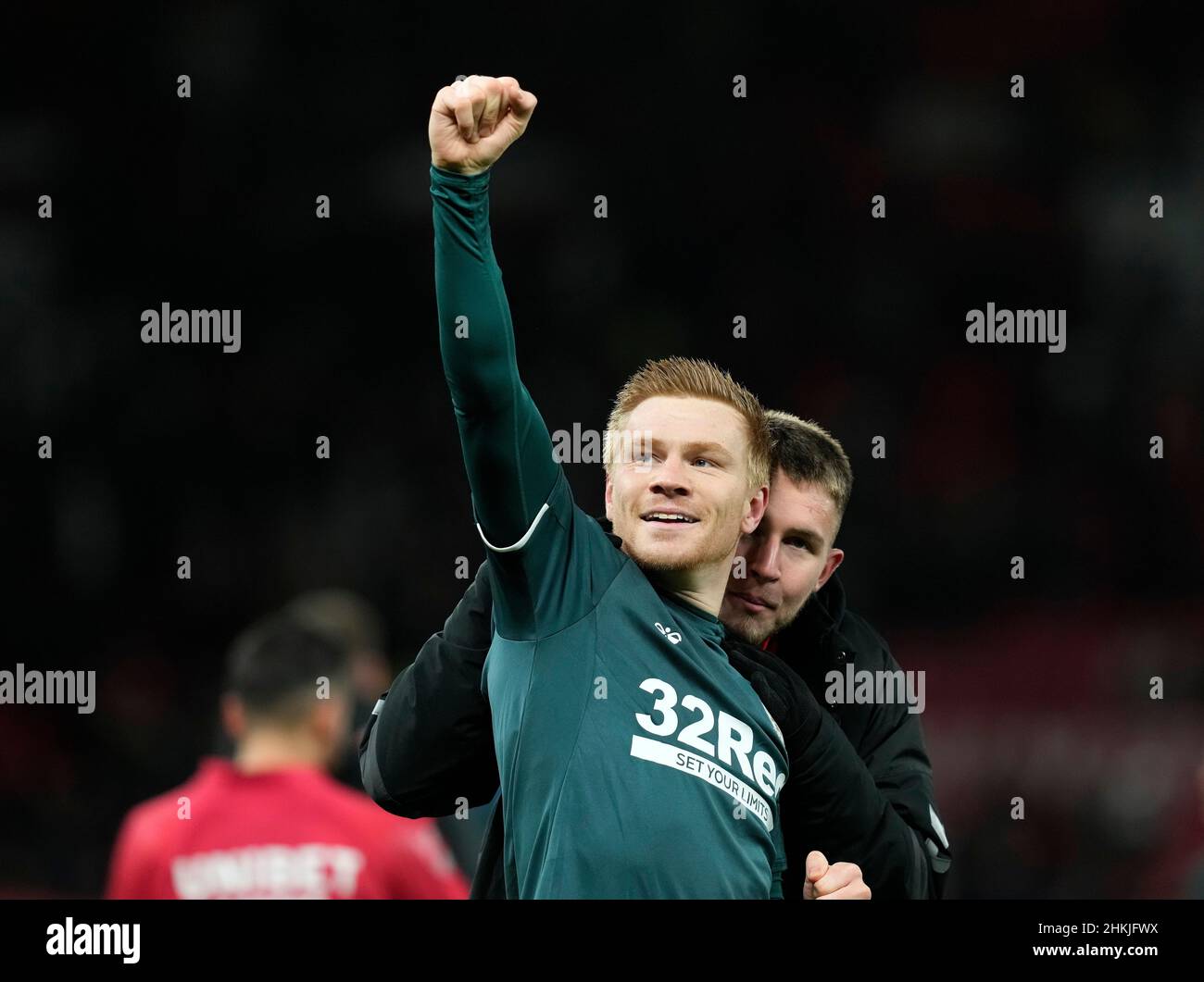 Manchester, UK. 4th February 2022. Duncan Watmore of Middlesbrough celebrates winning during the Emirates FA Cup match at Old Trafford, Manchester. Picture credit should read: Andrew Yates / Sportimage Credit: Sportimage/Alamy Live News Stock Photo