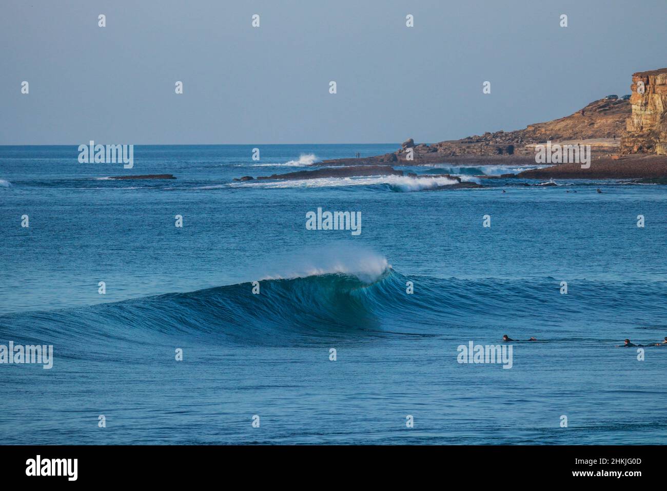 Perfect wave breaking in a beach. Surf spot Stock Photo