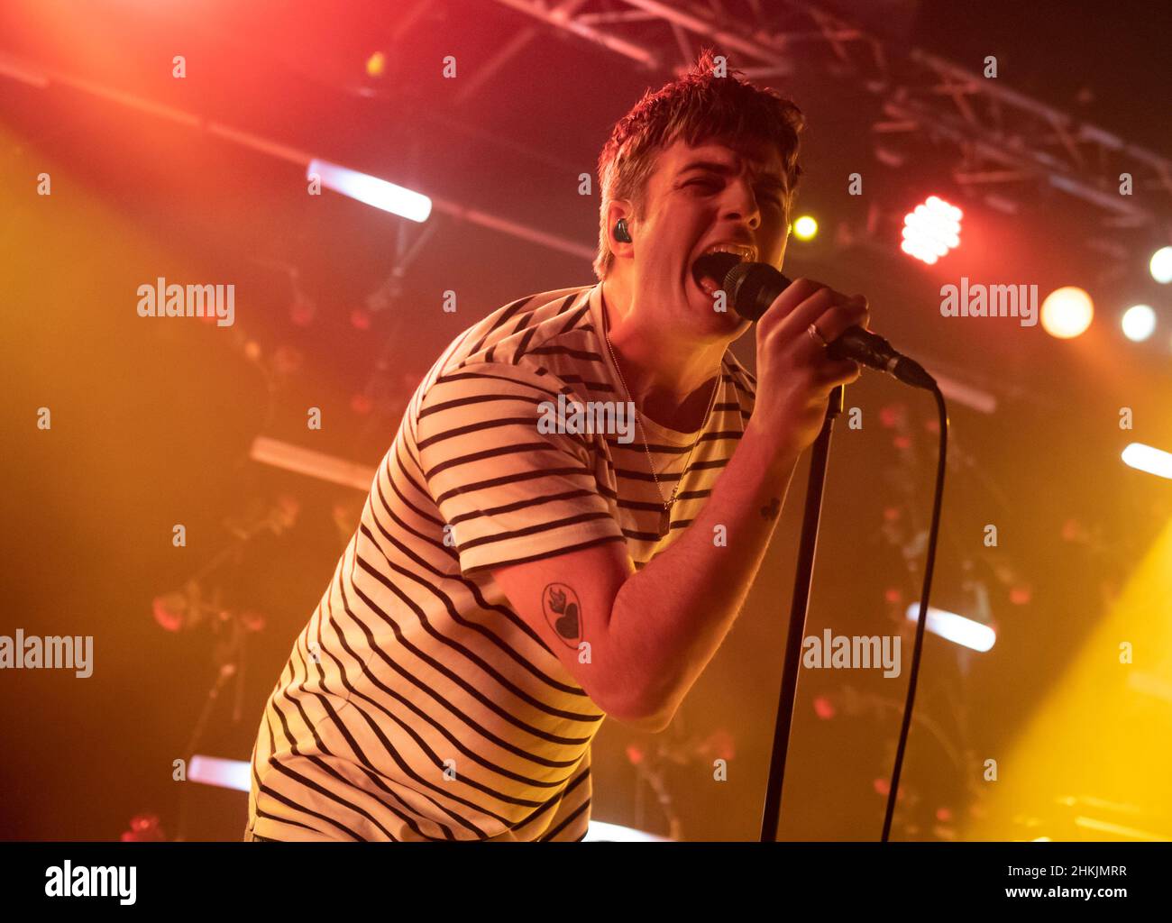 London, UK. 04th Feb, 2022. February 4th, 2022. London, UK. Grian Chatten of Fontaines D.C. performing on stage at The Dome, London. Part of BRITs Week presented by Mastercard for War Child. Credit: Doug Peters/EMPICS/Alamy Live News Credit: Doug Peters/Alamy Live News Stock Photo