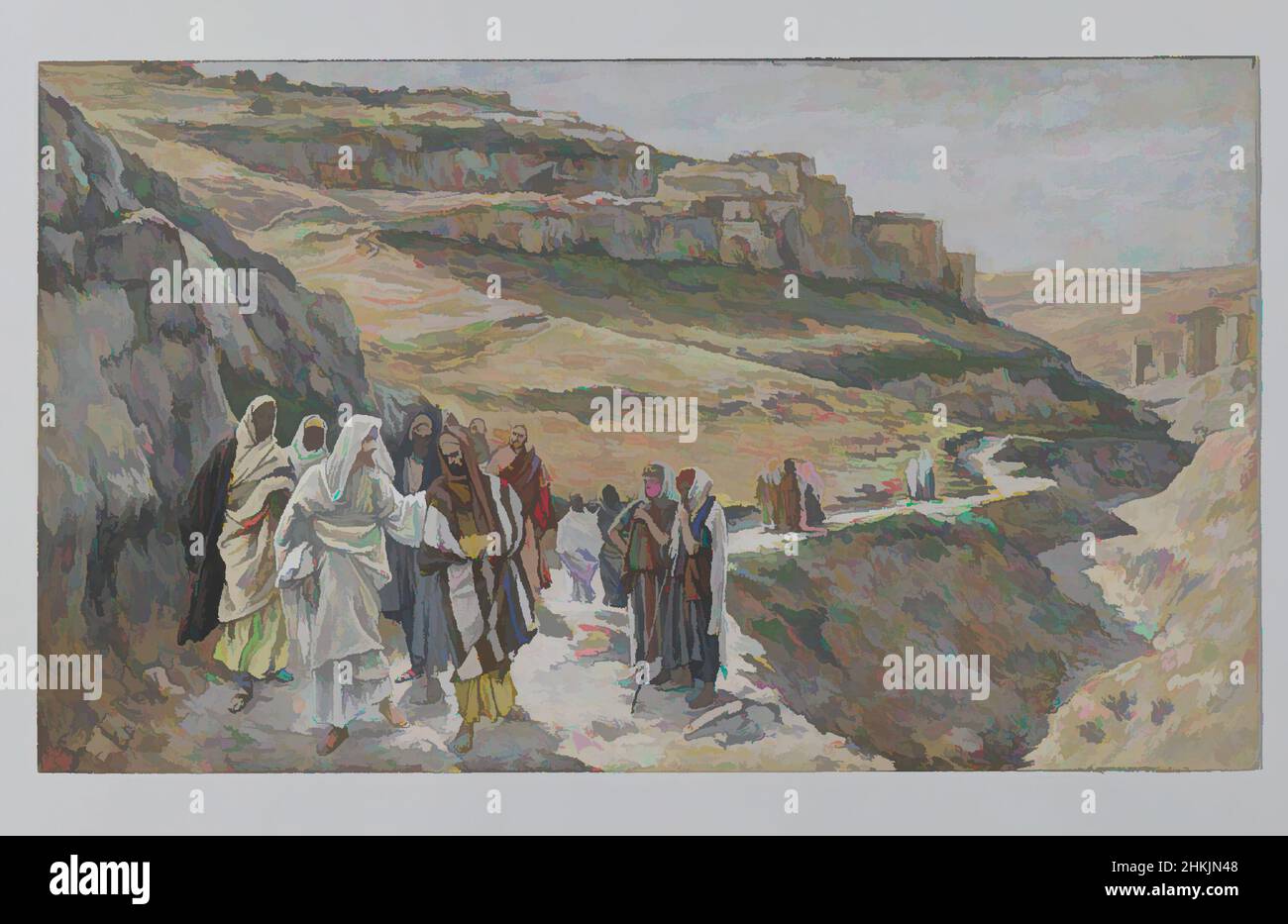 Art inspired by Jesus Discourses with His Disciples, Jésus s'entretient avec ses disciples, The Life of Our Lord Jesus Christ, La Vie de Notre-Seigneur Jésus-Christ, James Tissot, French, 1836-1902, Opaque watercolor over graphite on gray wove paper, France, 1886-1896, Image: 6 13/16 x, Classic works modernized by Artotop with a splash of modernity. Shapes, color and value, eye-catching visual impact on art. Emotions through freedom of artworks in a contemporary way. A timeless message pursuing a wildly creative new direction. Artists turning to the digital medium and creating the Artotop NFT Stock Photo