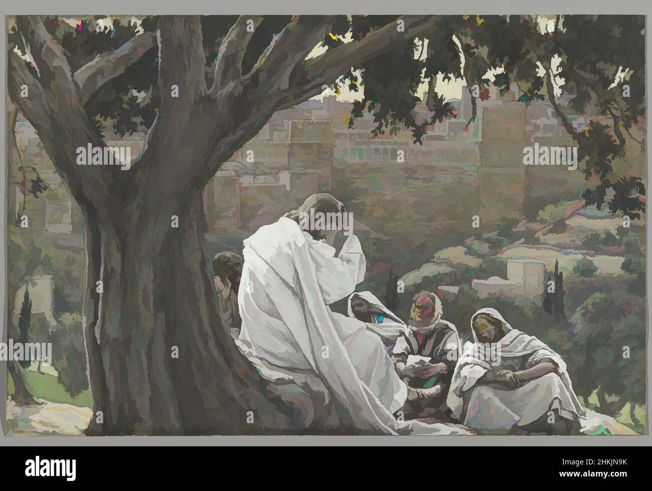 Art inspired by The Prophecy of the Destruction of the Temple, La prédication de la ruine du Temple, The Life of Our Lord Jesus Christ, La Vie de Notre-Seigneur Jésus-Christ, James Tissot, French, 1836-1902, Opaque watercolor over graphite on gray wove paper, France, 1886-1894, Image: 7, Classic works modernized by Artotop with a splash of modernity. Shapes, color and value, eye-catching visual impact on art. Emotions through freedom of artworks in a contemporary way. A timeless message pursuing a wildly creative new direction. Artists turning to the digital medium and creating the Artotop NFT Stock Photo