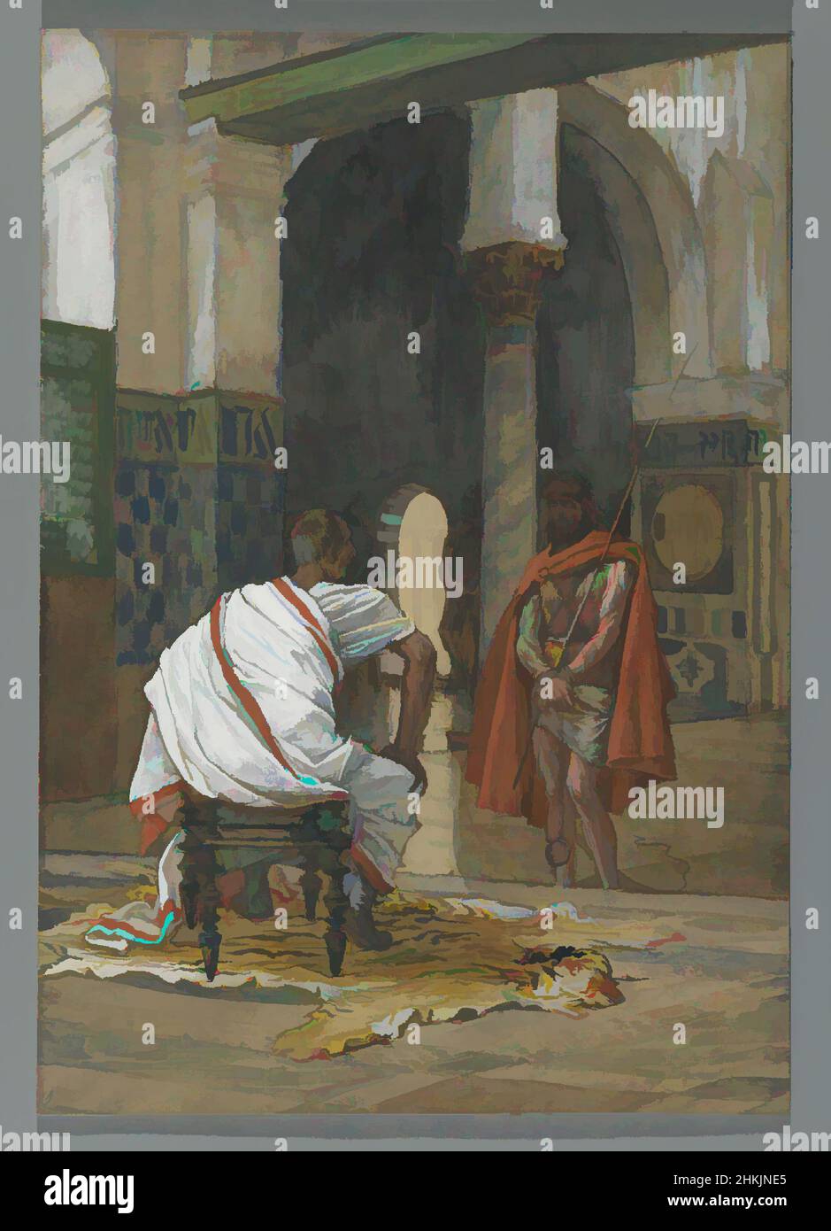 Art inspired by Jesus Before Pilate, Second Interview, Jésus devant Pilate.  Deuxième entretien, The Life of Our Lord Jesus Christ, La Vie de  Notre-Seigneur Jésus-Christ, James Tissot, French, 1836-1902, Opaque  watercolor over