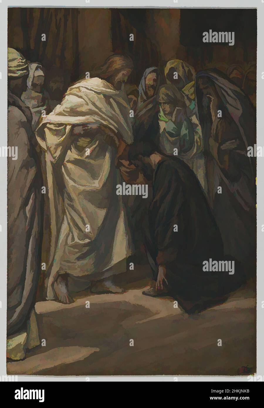 Art inspired by The Disbelief of Saint Thomas, Incredulité de Saint Thomas, The Life of Our Lord Jesus Christ, La Vie de Notre-Seigneur Jésus-Christ, James Tissot, French, 1836-1902, Opaque watercolor over graphite on gray wove paper, France, 1886-1894, Image: 7 13/16 x 5 5/16 in., 19.8, Classic works modernized by Artotop with a splash of modernity. Shapes, color and value, eye-catching visual impact on art. Emotions through freedom of artworks in a contemporary way. A timeless message pursuing a wildly creative new direction. Artists turning to the digital medium and creating the Artotop NFT Stock Photo