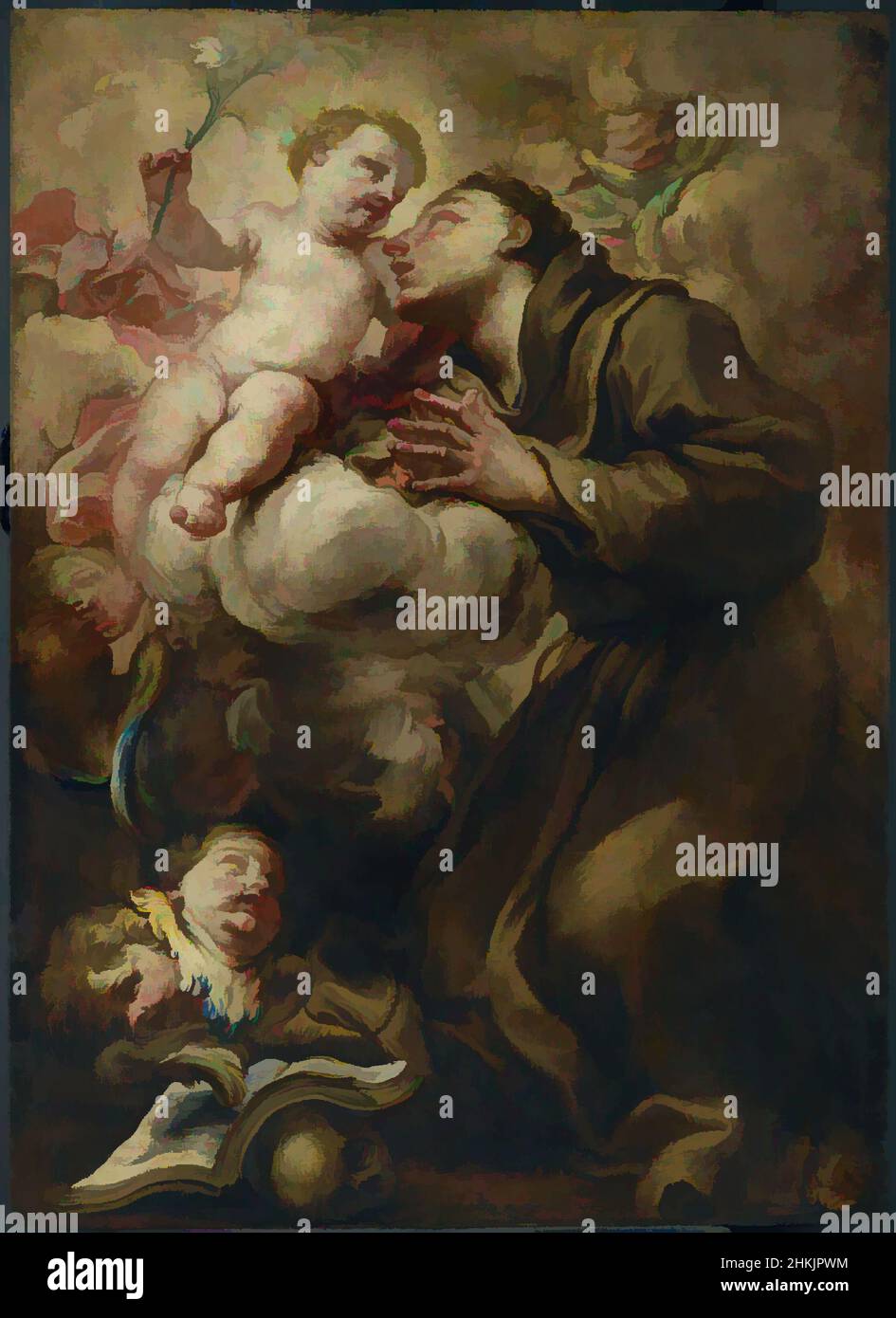 Art inspired by Appearance of the Christ Child to Saint Anthony of Padua, Domenico Piola, Italian, Genoese, 1627-1703, Oil on canvas, Italy, last quarter of the 17th century, 35 1/2 x 25 3/4 in., 90.2 x 65.4 cm, Classic works modernized by Artotop with a splash of modernity. Shapes, color and value, eye-catching visual impact on art. Emotions through freedom of artworks in a contemporary way. A timeless message pursuing a wildly creative new direction. Artists turning to the digital medium and creating the Artotop NFT Stock Photo