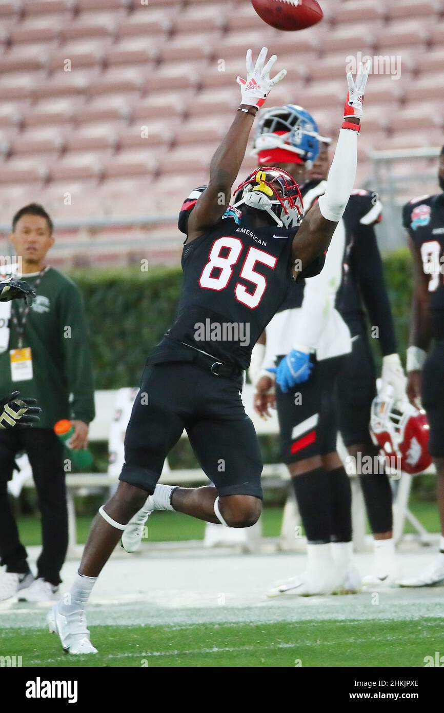 American Team wide receiver Dai’Jean Dixon (85) of Nicholls State catches a pass during the NFLPA Collegiate Bowl college football game against the Na Stock Photo
