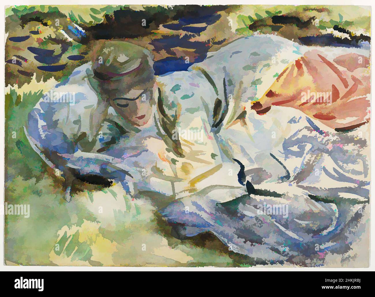 Art inspired by Zuleika, John Singer Sargent, American, born Italy, 1856-1925, Translucent and opaque watercolor, ca. 1906, 10 x 13 15/16 in., 25.4 x 35.4 cm, american, american art, American watercolor, blanket, dappled, exotic, fashion, female beauty, leisure, light and shadow, lounge, Classic works modernized by Artotop with a splash of modernity. Shapes, color and value, eye-catching visual impact on art. Emotions through freedom of artworks in a contemporary way. A timeless message pursuing a wildly creative new direction. Artists turning to the digital medium and creating the Artotop NFT Stock Photo