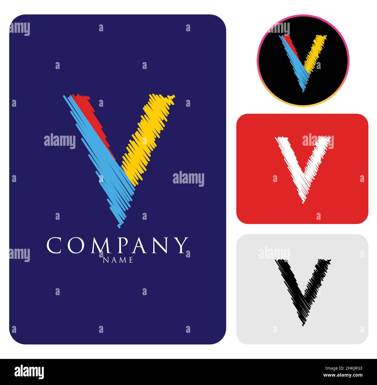 Blue, Black, Red, and White Colorful alphabet Abstract letter V logo ...