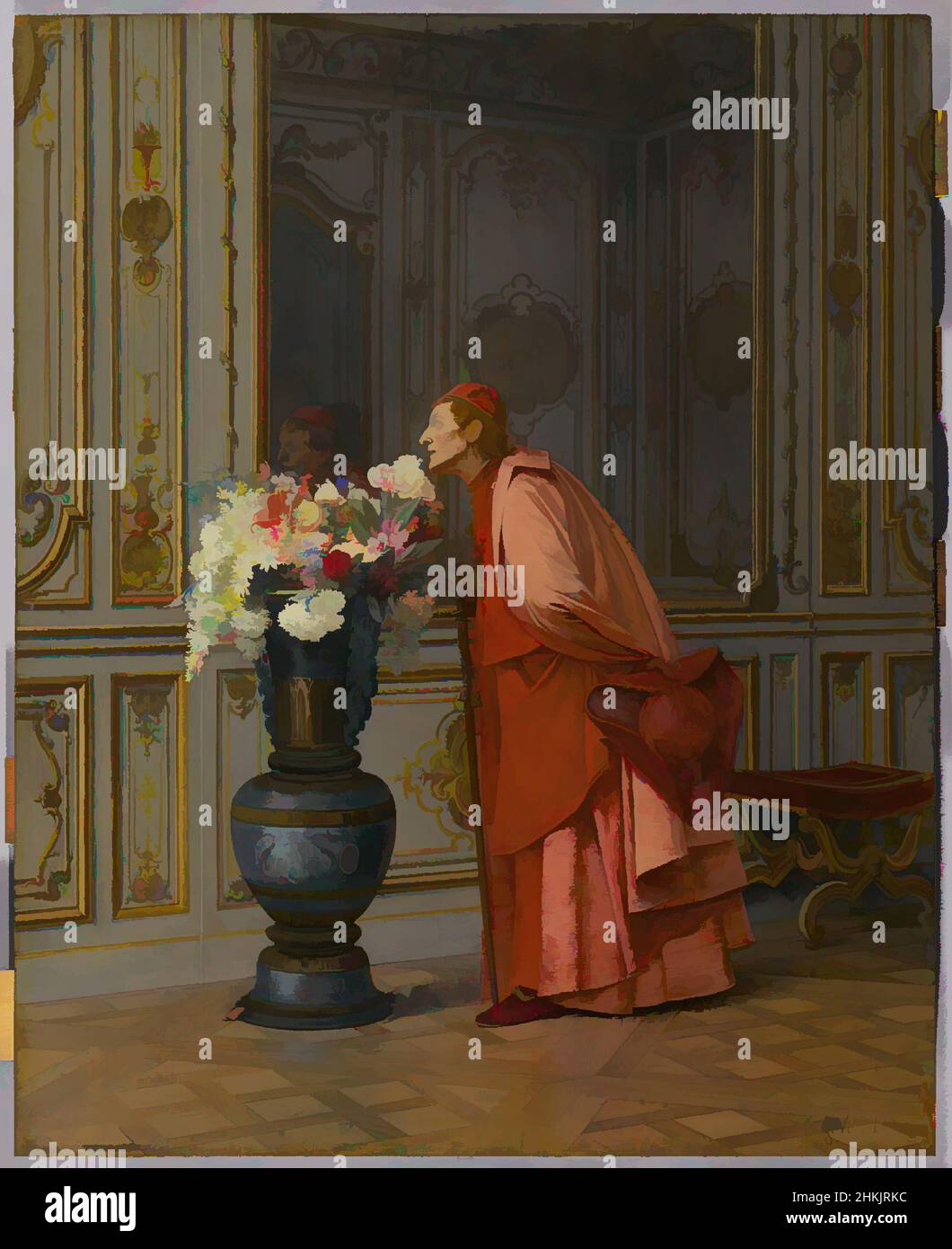Art inspired by An Embarrassment of Choices, or A Difficult Choice, Un Embarras du Choix, Jehan-Georges Vibert, French, 1840-1902, Oil on panel, France, before 1873, 18 1/8 x 14 1/8 in., 46 x 35.9 cm, 1873, action, anti-Catholic, anti-clerical, aroma, bouquet, cardinal, choice, classic, Classic works modernized by Artotop with a splash of modernity. Shapes, color and value, eye-catching visual impact on art. Emotions through freedom of artworks in a contemporary way. A timeless message pursuing a wildly creative new direction. Artists turning to the digital medium and creating the Artotop NFT Stock Photo